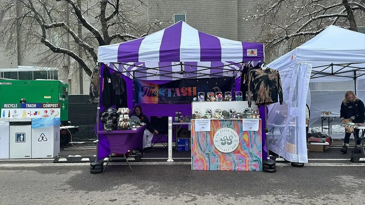 Street market stand selling various items