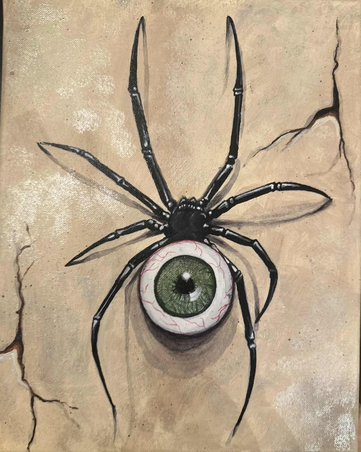 Spider with an eye body on wall