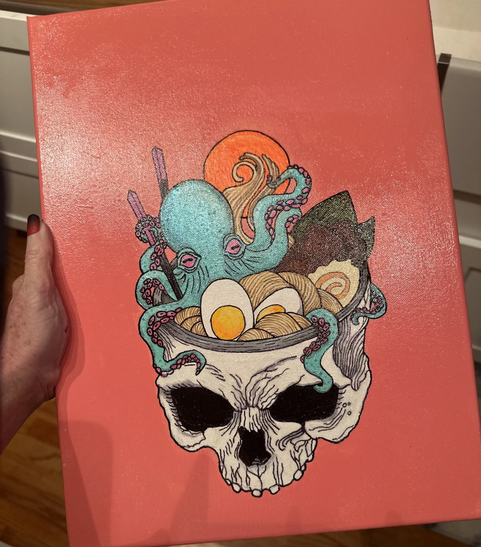 Creative skull and seafood fusion artwork