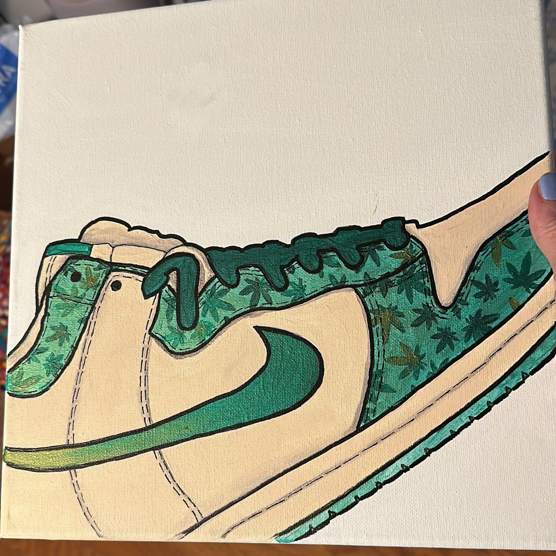 Hand-painted sneaker art on canvas