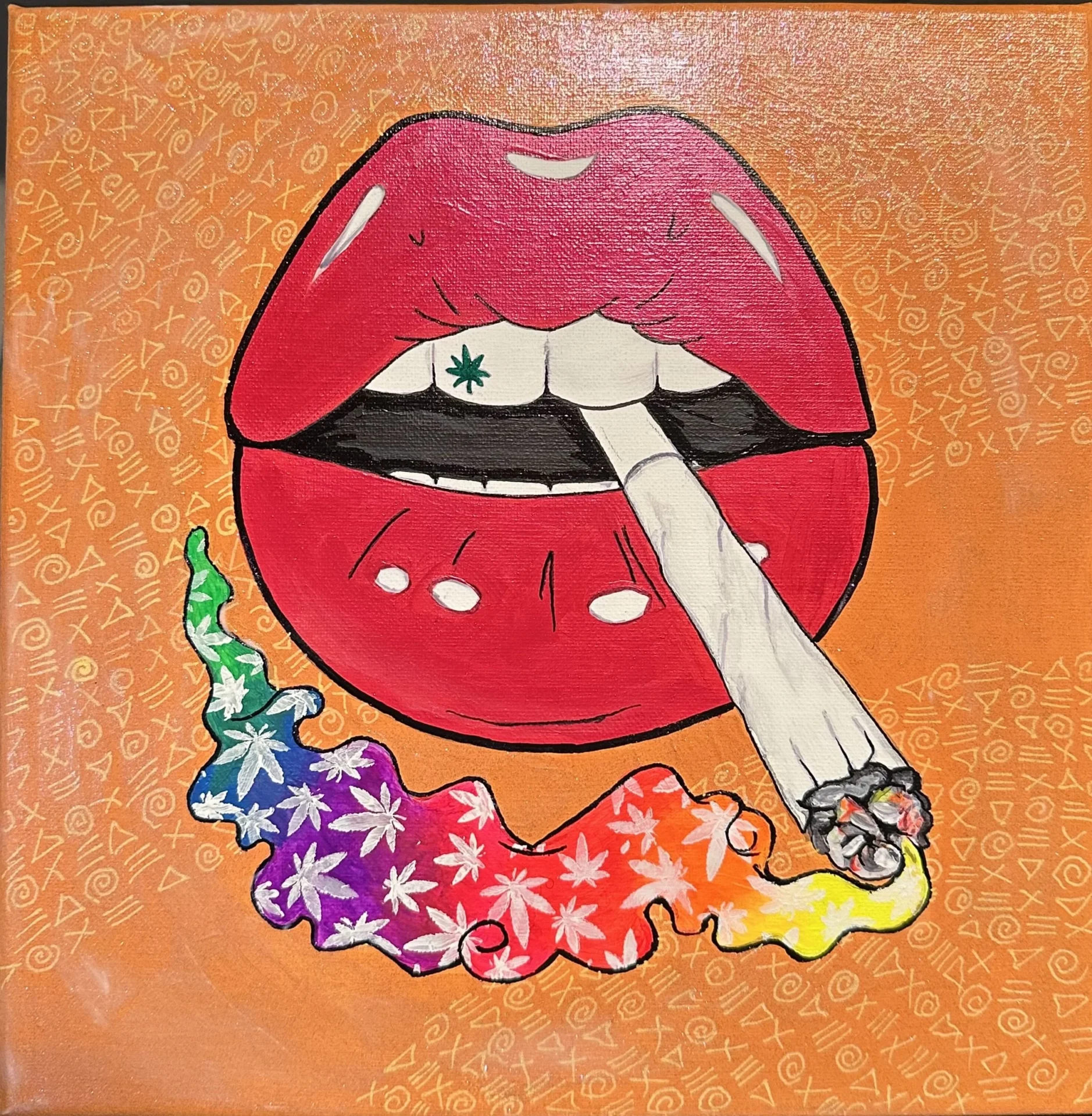 Red lips with a colorful smoke