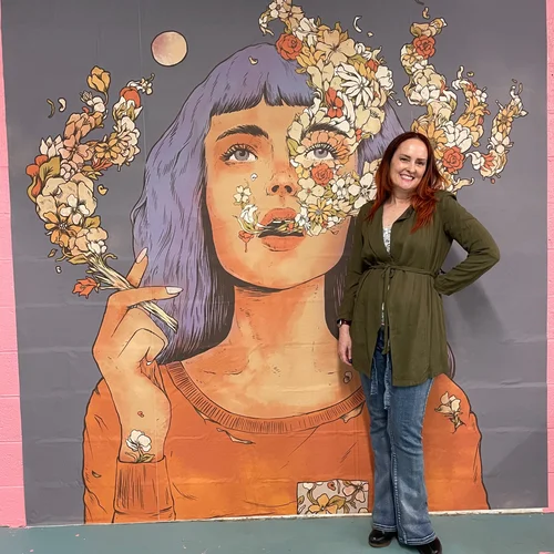 Colorful mural with flowers and woman