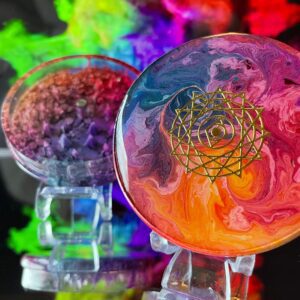 Colorful resin art with geometric design