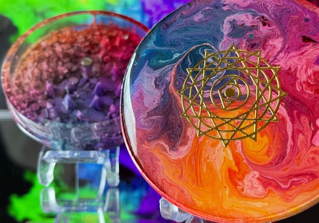 Colorful resin art with geometric design