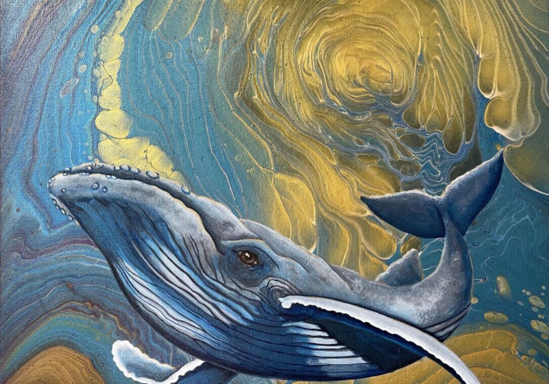 Surreal whale art with swirling colors